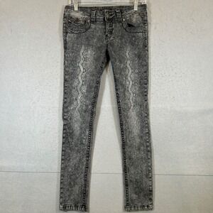 Buffalo David Bitton Jeans Womens 26 Grey Acid Wash Snake Print Skinny Low Rise